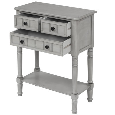 Narrow Console Table, Slim Sofa Table With Three Storage Drawers And Bottom Shelf For Living Room, Easy Assembly (Gray Wash)