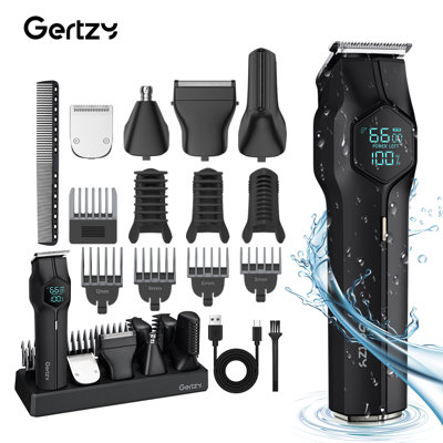  Hair Clipper for Men, All In One Grooming Kit IPX7 Waterproof, Electric Beard Trimmer, USB Rechargeable Body Mustache Nose Ear Facial Cutting Groomer for Wet/Dry, LED Display, Black