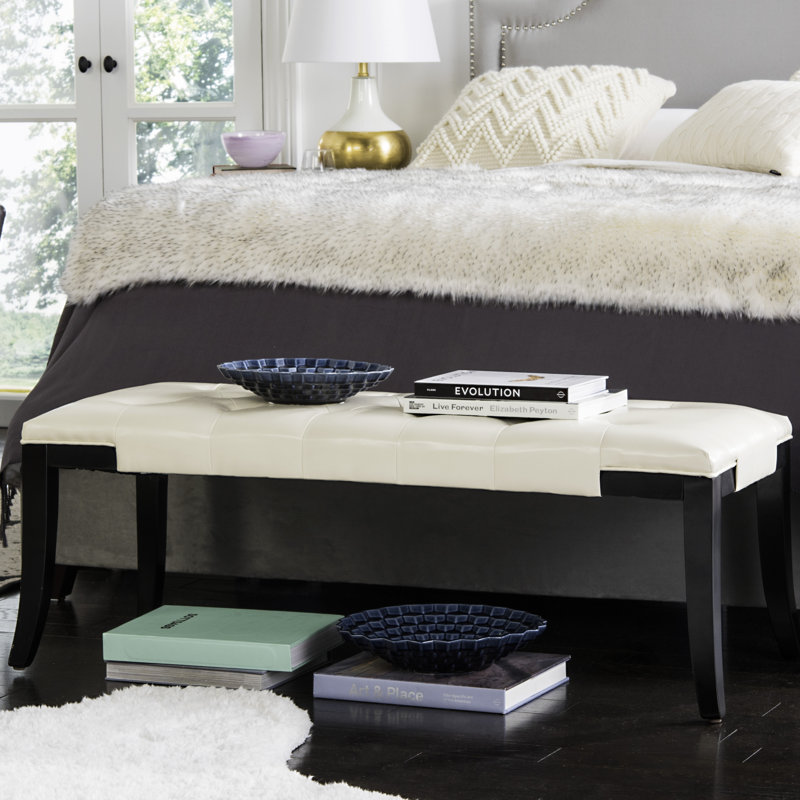 Gibbons Faux Leather Upholstered Bench, Off-white