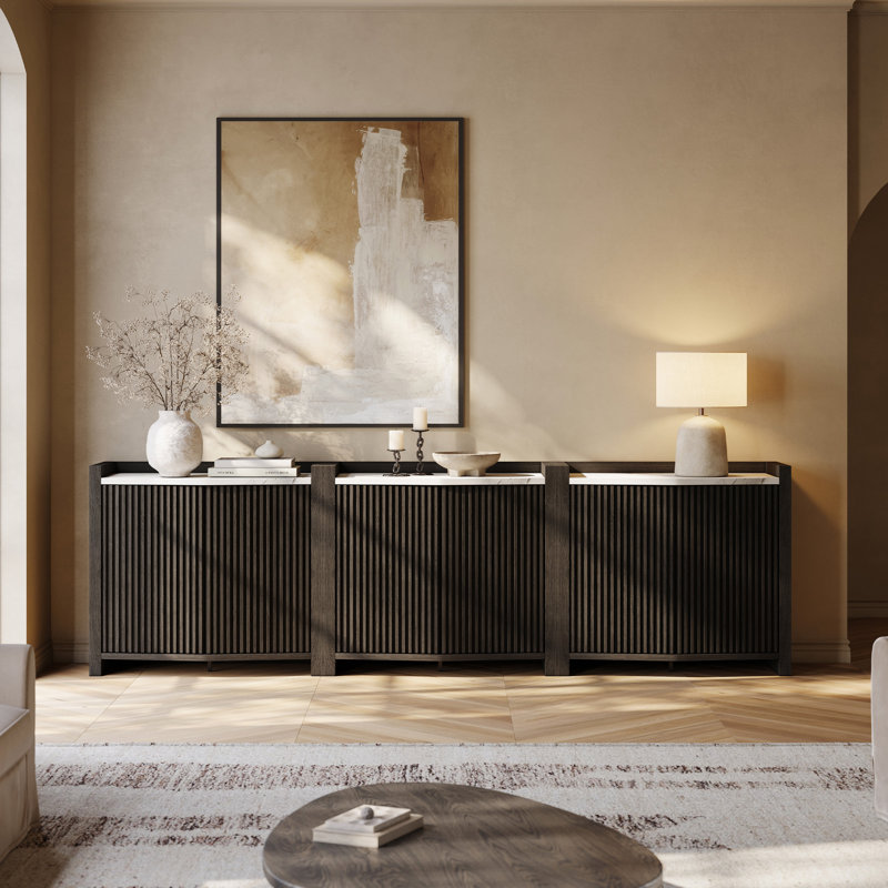 35 Inch Sideboard Buffet Cabinet with Storage, Set of 3, Ebony