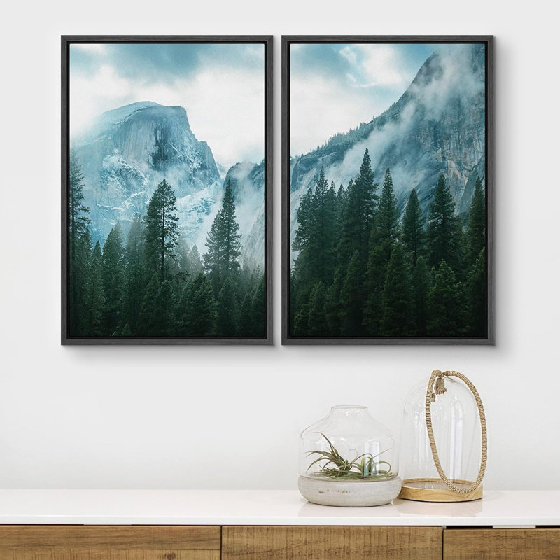 «View of Misty Mountain Green Forest Nature Rustic Landscape», impression sur toile, 2 pièces, H 36 po x l 48 po x P 1,5 po