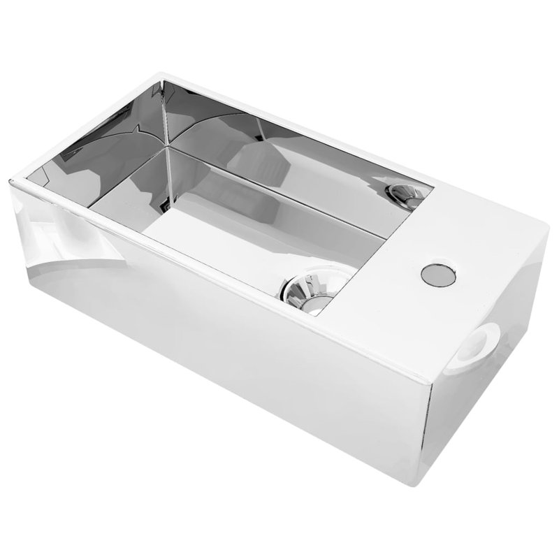 Metro Lane Solange 490mm L x 250mm W Ceramic Rectangular Sink with Overflow, Silver