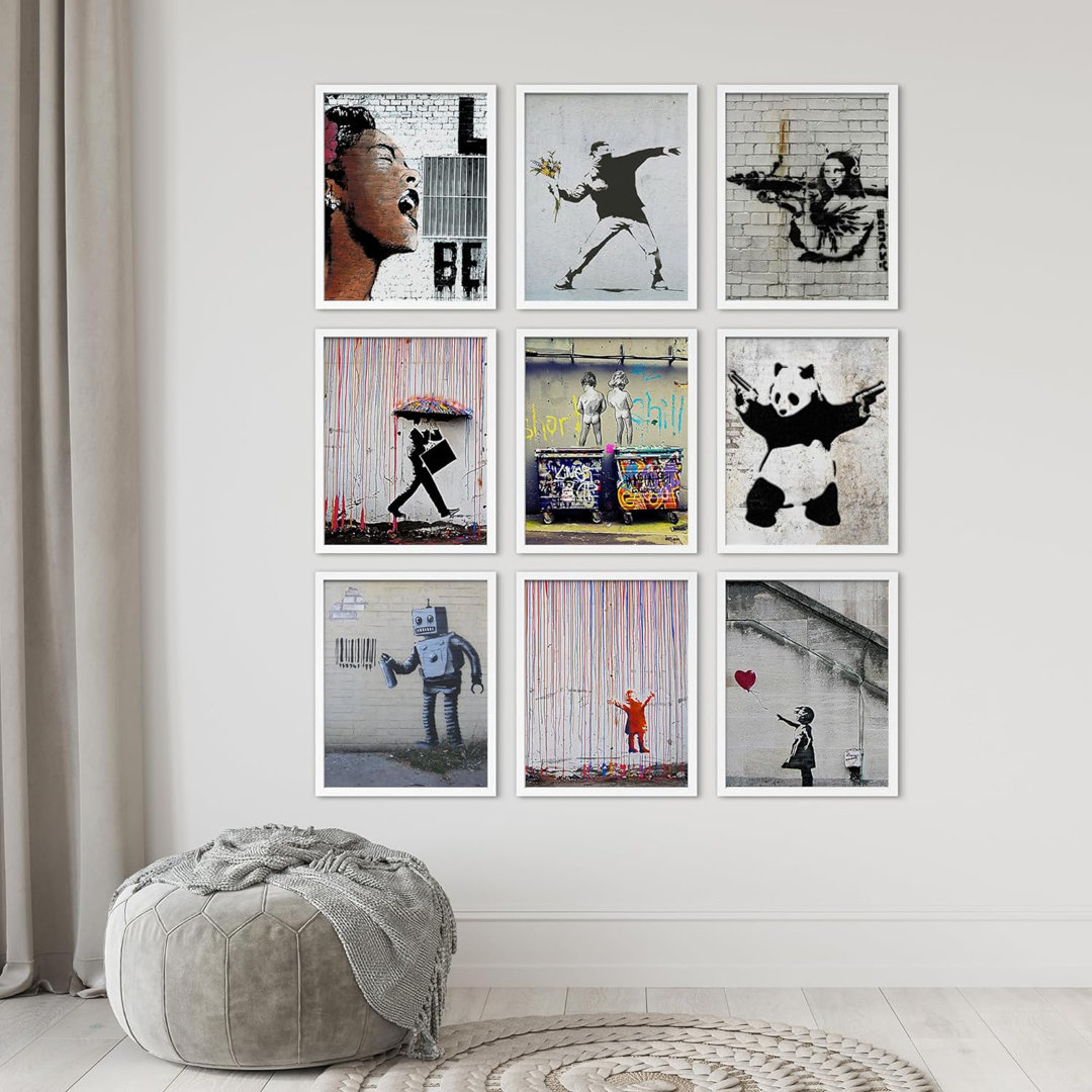 " Banksy Spray Paint Variety Graffiti And Street Art Urbans " 9 - Pieces SIGNLEADER Frame 