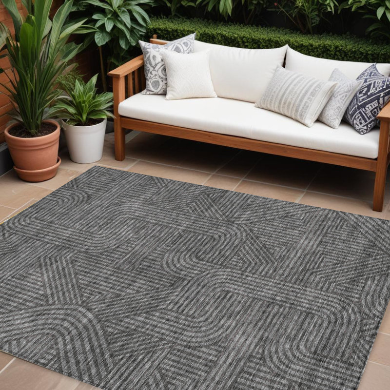 Tapis extérieur lavable abstrait gris anthracite et gris 8 pi x 10 pi