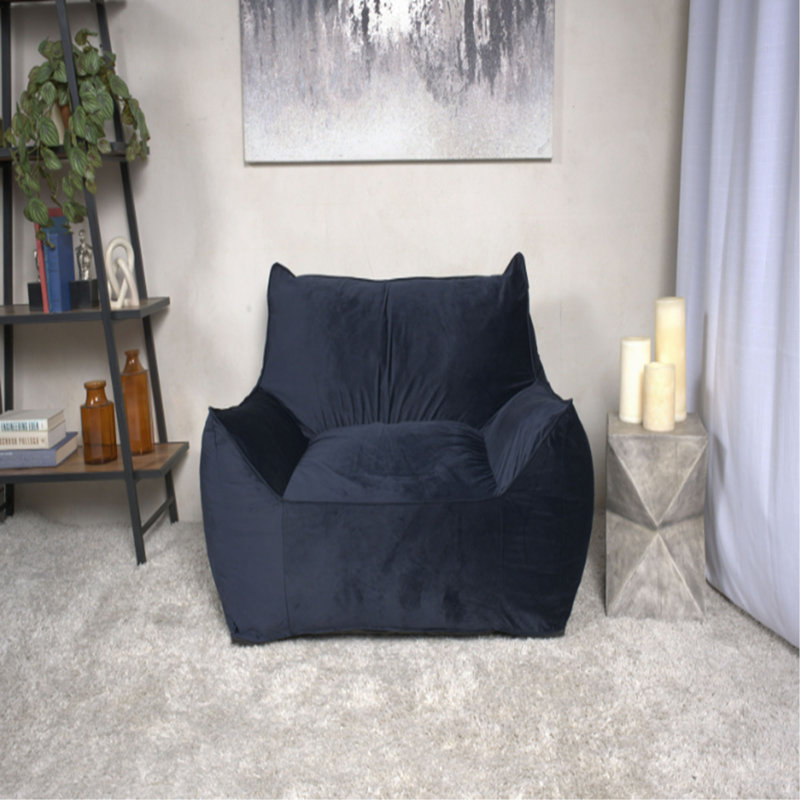 Fauteuil à billes en velours de coton avec accoudoirs Allea, H 30 po x l 40 po x P 40 po, Velours bleu foncé