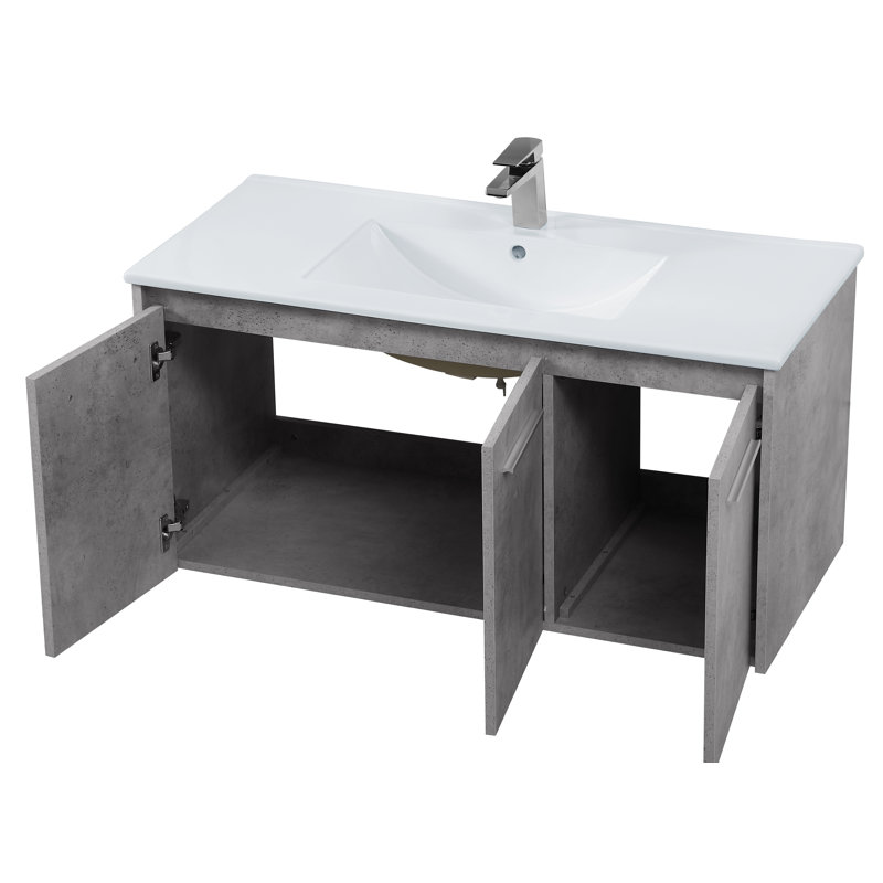 Ensemble de meuble-lavabo simple mural 40 po Agostini, Gris béton