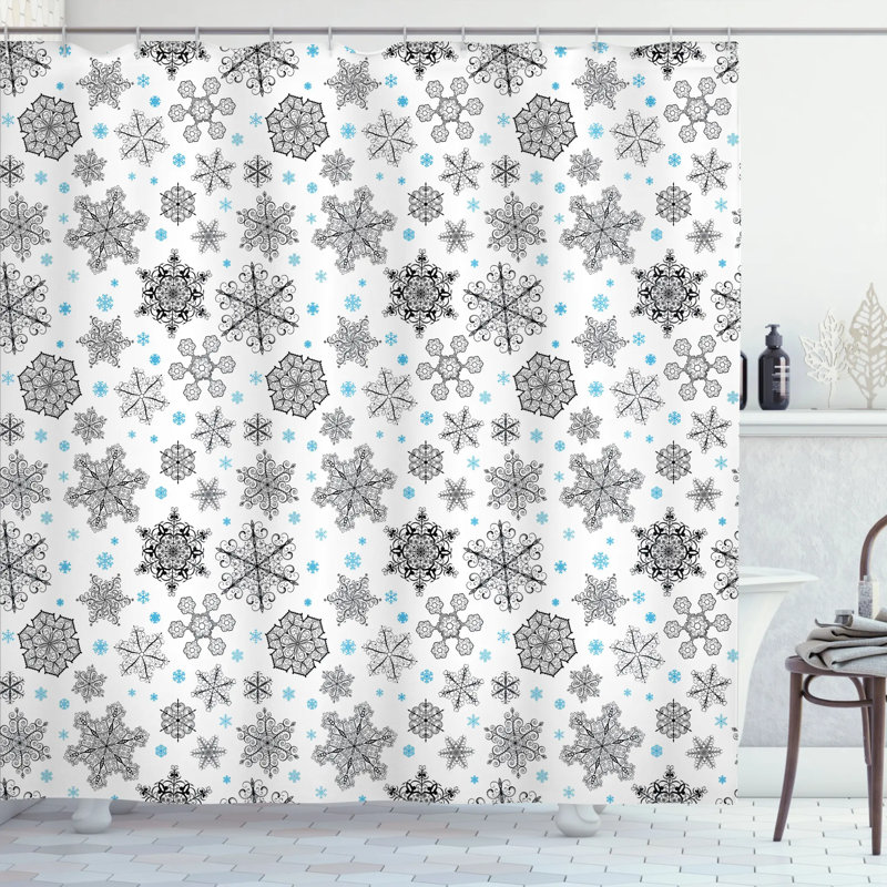 Ensemble de rideau de douche flocon de neige et crochets, H 69 po x l 105 po