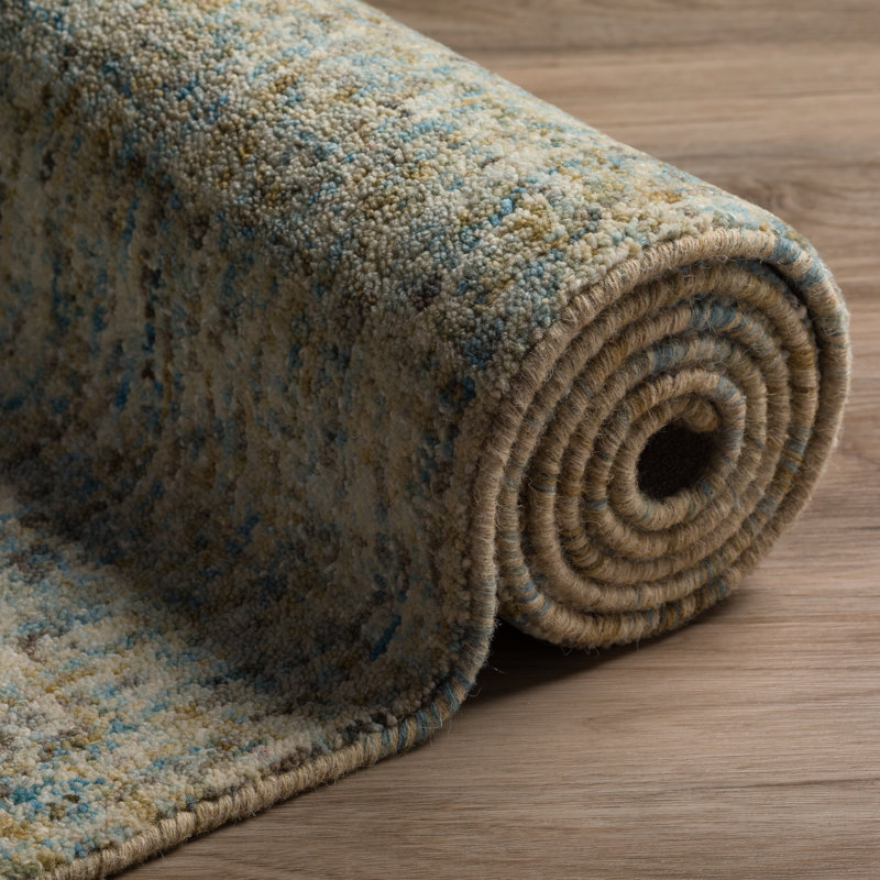 Chambray Elegance Hand-Tufted Wool Rug in Ivory and Light Blue, 9' x 13'