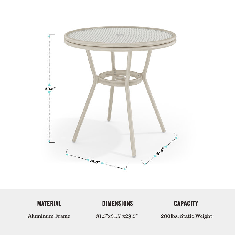 Ensemble de table bistro tissé toutes saisons avec cadre en aluminium Martha Stewart Lily Pond, Gris, 4