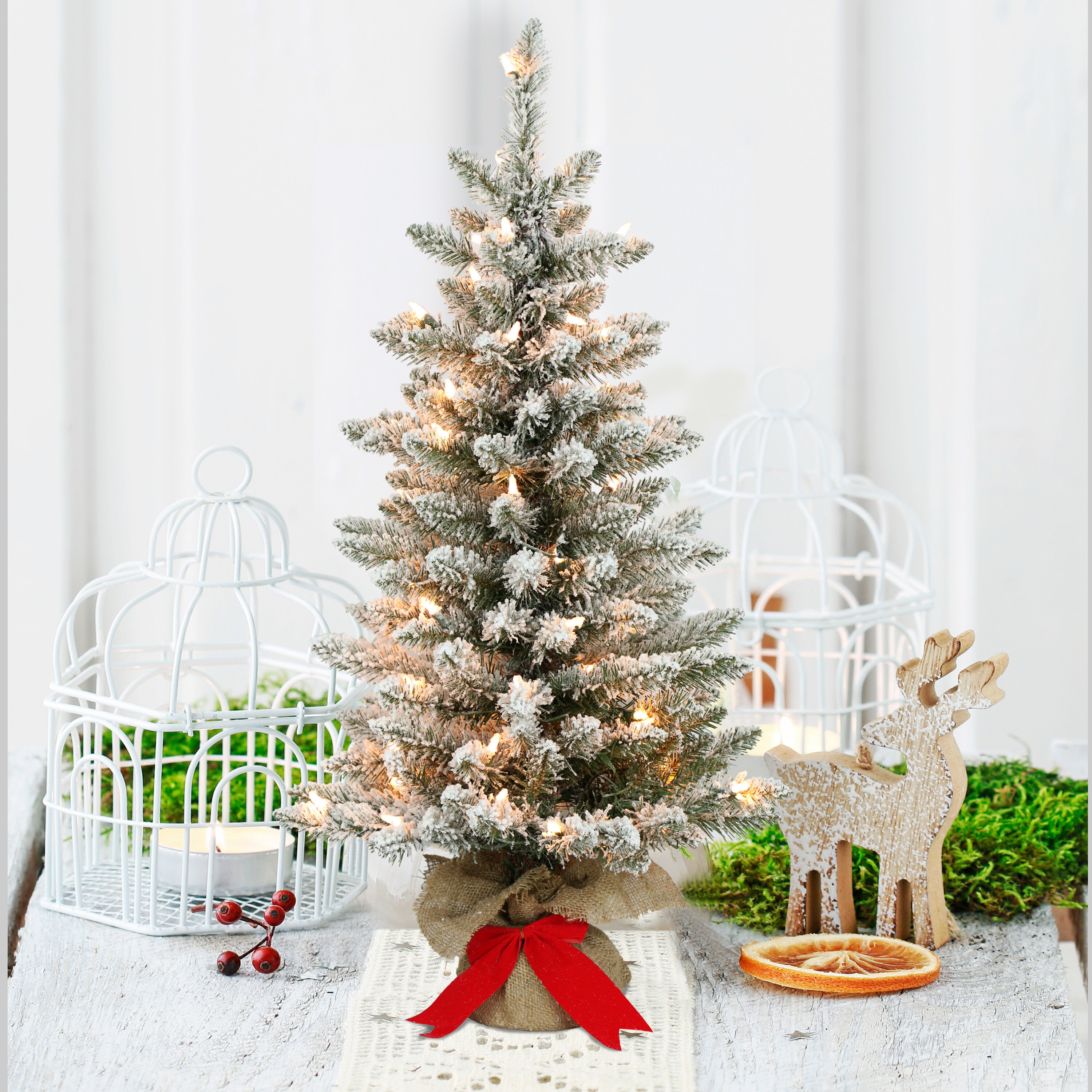 Mini Christmas Tree Ornaments With Light Flock Cedar Tree Realistic  Tabletop Pine Tree DIY Christmas Decoration