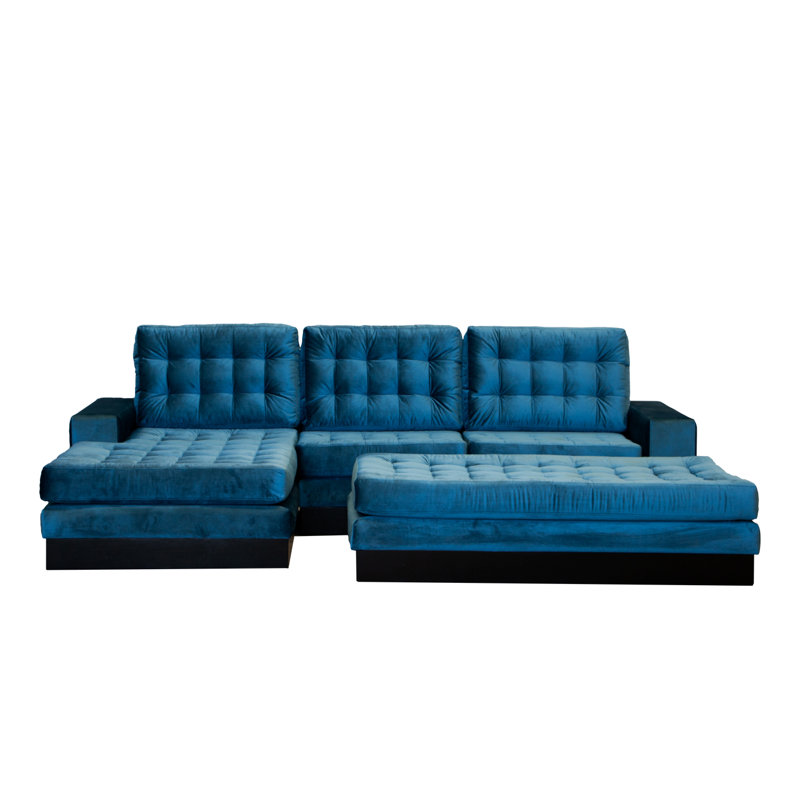 Canapé et chaise longue Grasmick, Mélange de polyester bleu, Orienté vers la gauche