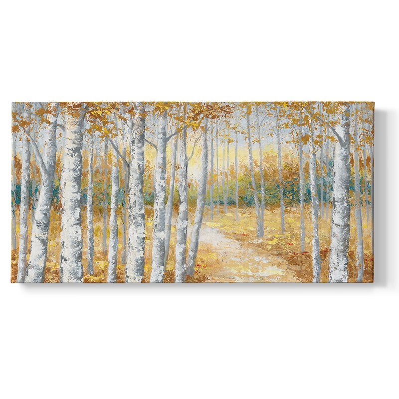 Birch Path I - Toile tendue avec châssis encadré - Prêt à être accroché, H 25 po x l 49 po, Noir