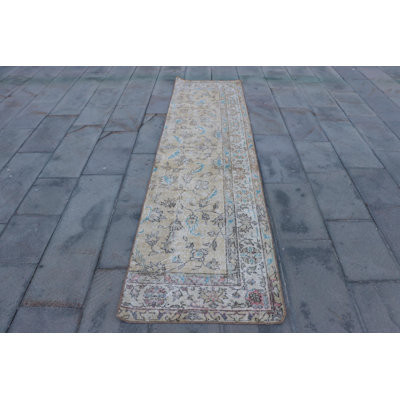 Vintage Turkish Wool Rug in Neutral Beige - Scandinavian Style Hallway Runner Rug