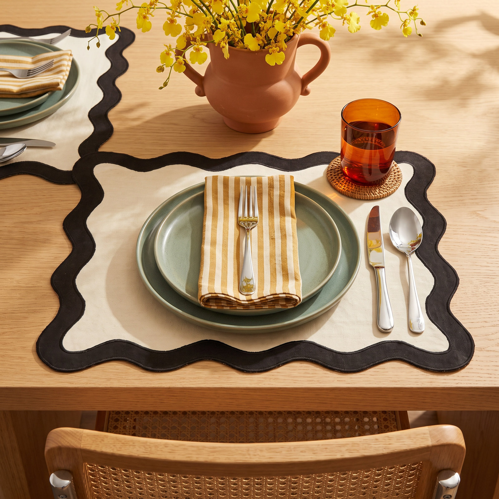 Linen Napkin, Cream/Black