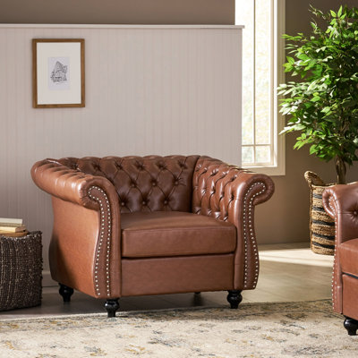 Chaise de salon, en polyuréthane brun, inspirée par une chaise d'appoint avec des détails cloutés