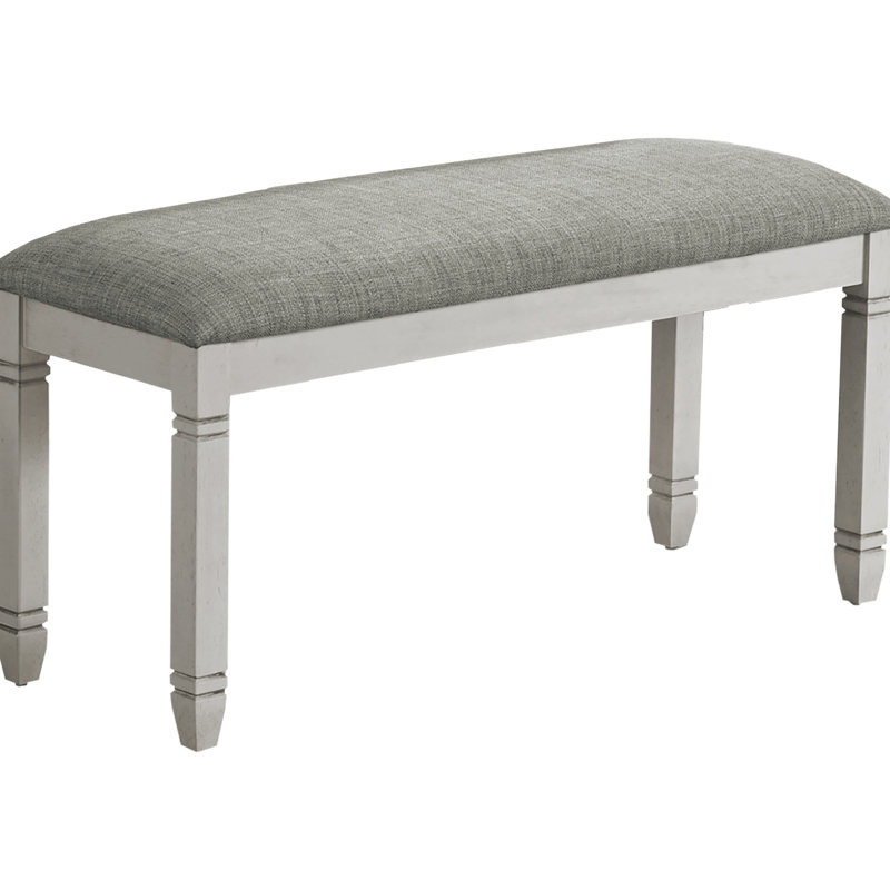 Solid Wood Bench With Grey Fabric Covering For Longevity 15.5 In. Wide Upholstered Compact Spaces
