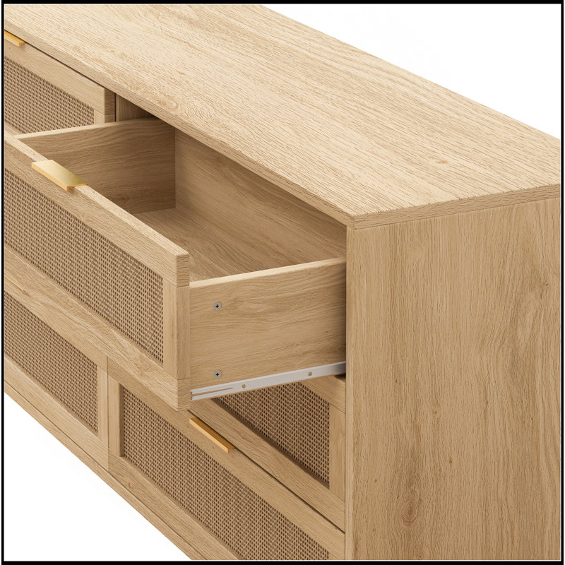 Élégante armoire de rangement en rotin avec 6 tiroirs pour l'organisation de la chambre à coucher et du salon