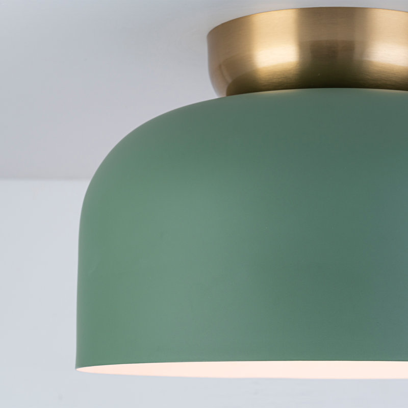 1-light Green Dome Metal Semi Flush Mount