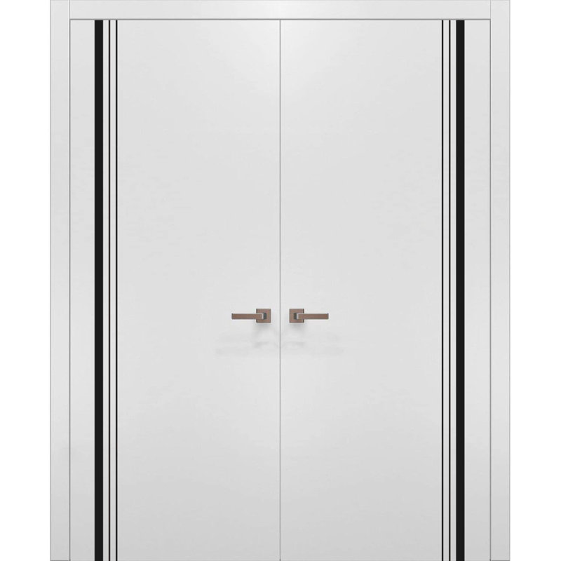 Portes doubles françaises pleines Planum 0011 Blanc Soie Bois massif Panneau Cadre Garnitures Placard Chambre 72" x 80" (2* 36x80)