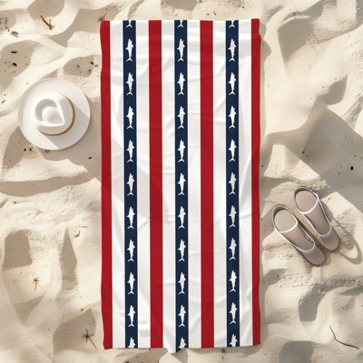  Serviette de plage en microfibre légère, absorbante et sans décoloration, 30 po x 60 po, bande de drapeau Shark