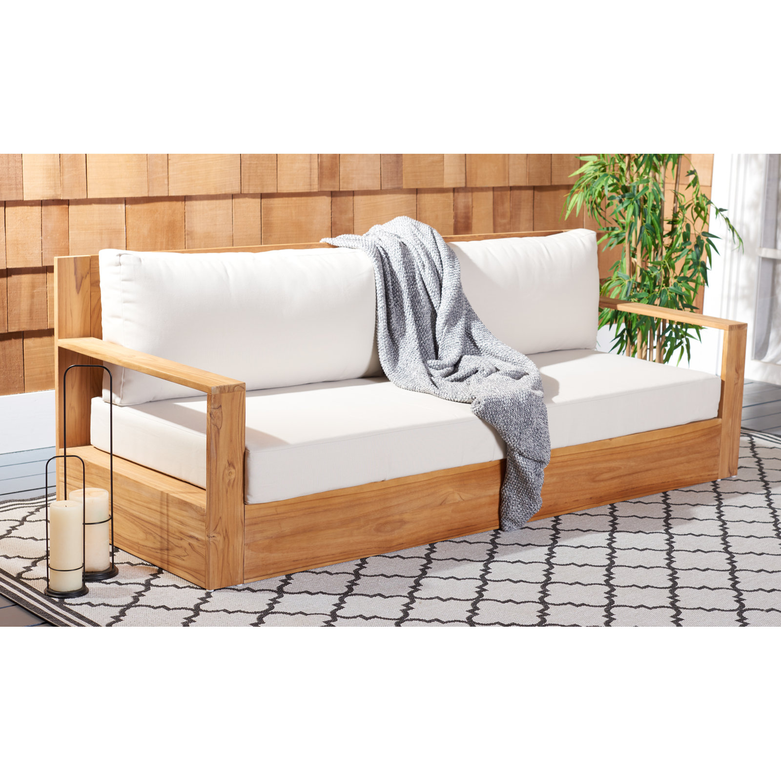 Azul 80" Teak Patio Loveseat, Beige