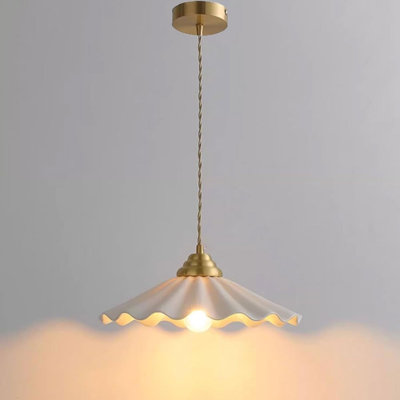 Ceramic Pendant Light, Vintage Pendant Light Fixture With Pleated Ceramic Lmapshade, White Porcelain Pendant Light, Hanging Light For Hallway Kitchen Island Dining Room, 11.8In