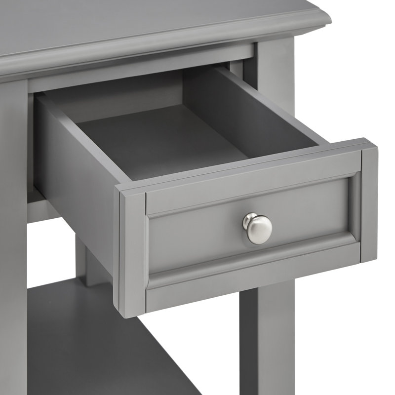 End Table with Power Outlet, Frost Gray
