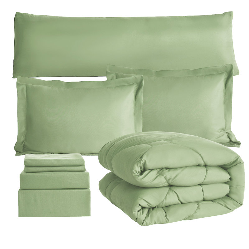 8 PCS Modern Comforter Set with Sheets All Season Bed in a Bag, King Comforter + 7 Additional Pieces, Sage