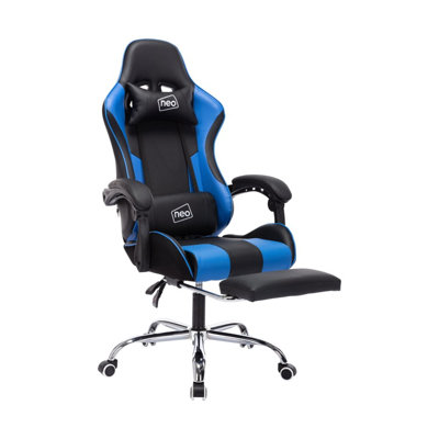 NeoDirect Adjustable Reclining Ergonomic Faux Leather Swiveling PC & Racing Game Chair with Footrest in Black/White