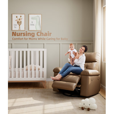Fauteuil inclinable à bascule surdimensionné de 27 po, fauteuil inclinable manuel pivotant à 360 ° en cuir de polyuréthane pour adultes, fauteuil paresseux avec accoudoir et dossier confortables en éponge 1,5X pour le salon, la chambre à coucher