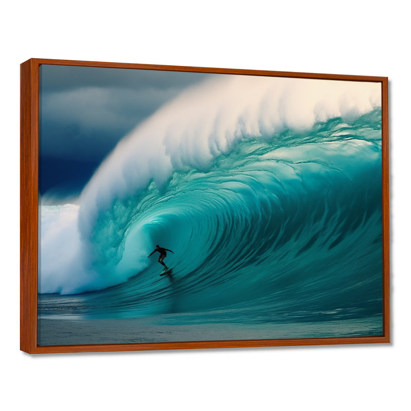 Hawaiian Waves Surf Dream I - Hawaii, art mural encadré, H 34 po x l 44 po x P 1,5 po, Cadre flottant brun