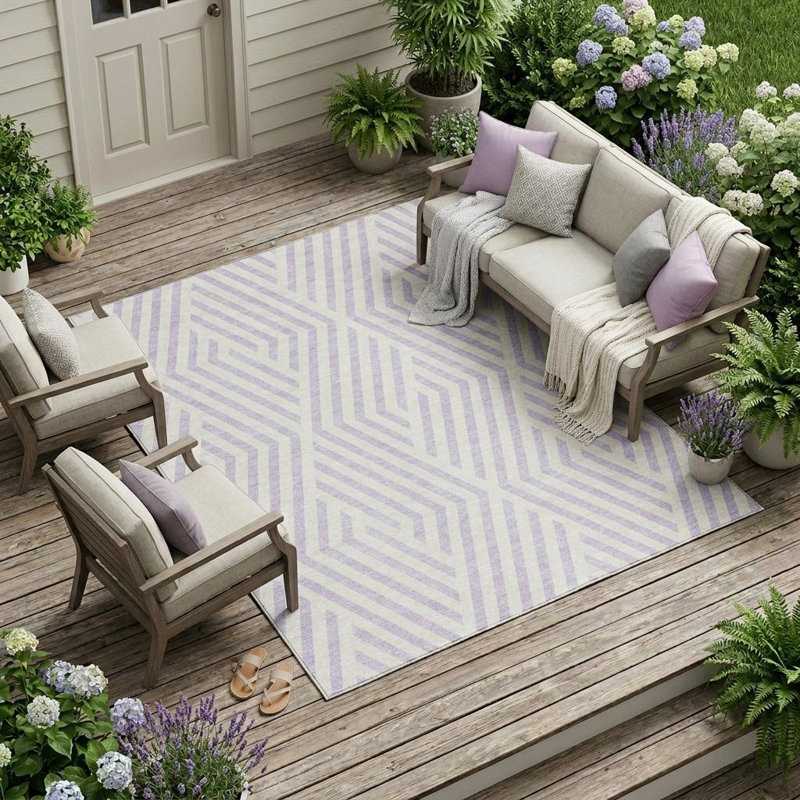 Tapis intérieur lavable antidérapant 9 pi x 12 pi lavande et ivoire