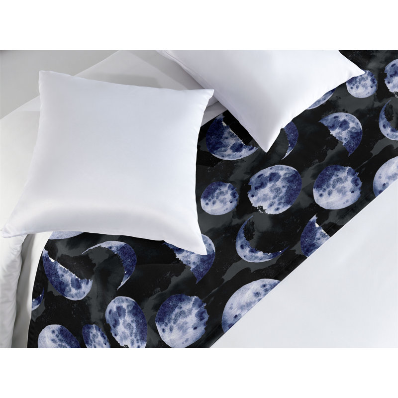 Ambesonne Moon Bed Scarf Runner Night Concept Lunar Motifs Art Soft Blue Black and Grey, King