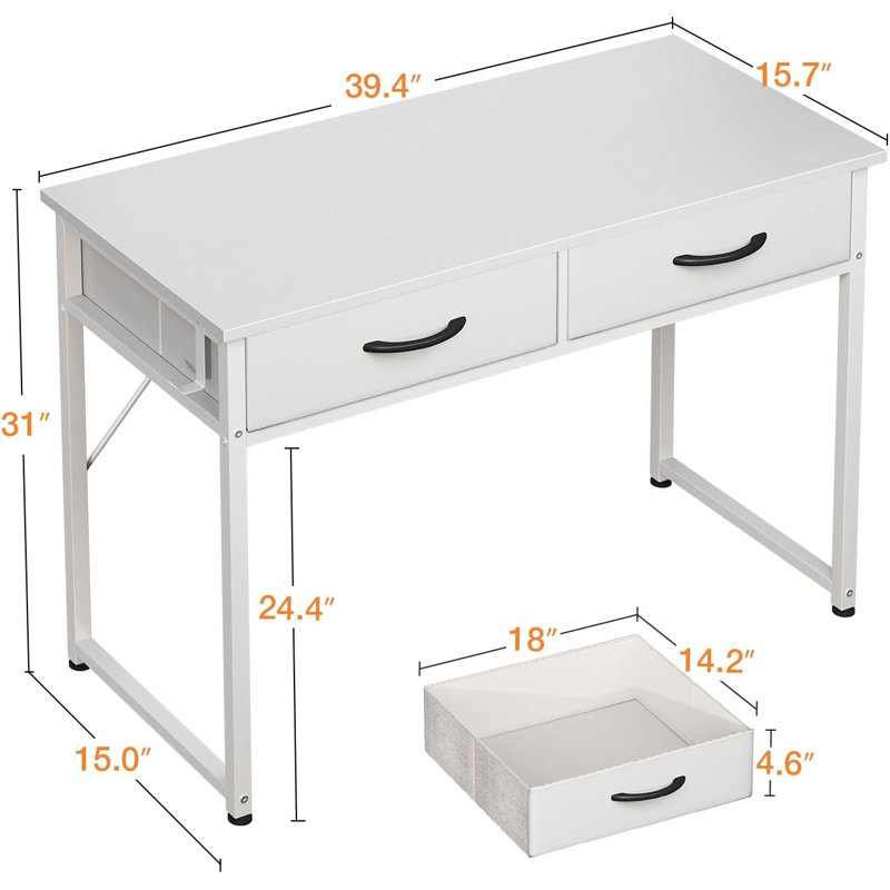 40 Inch Small Fabric Drawer Desk - Bedroom Vanity, Home Office Computer Desk For Small Spaces