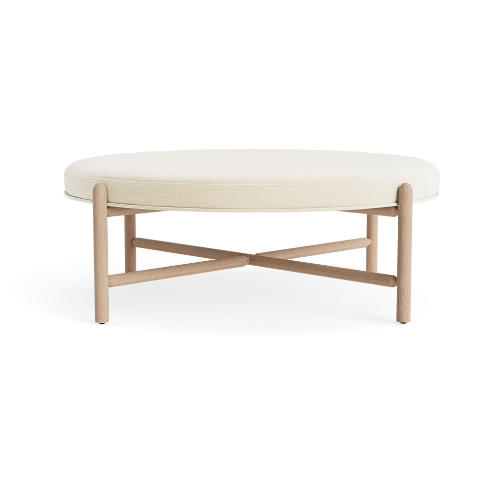 Vane 48" Round Ottoman, Cream, Oak