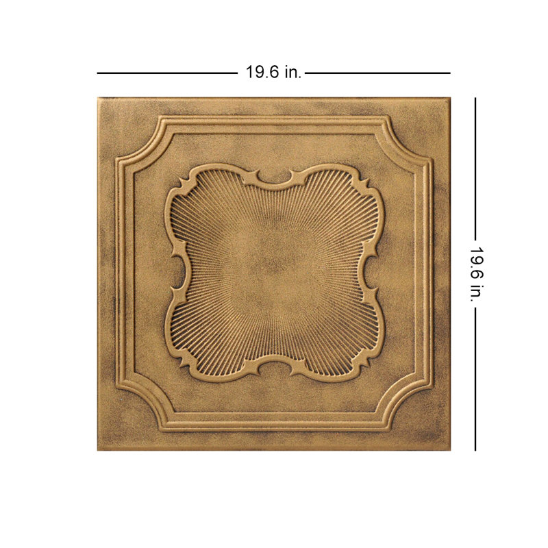 Carreau de plafond en polystyrène collé 1,6 pi x 1,6 pi Coronado, Laiton antique