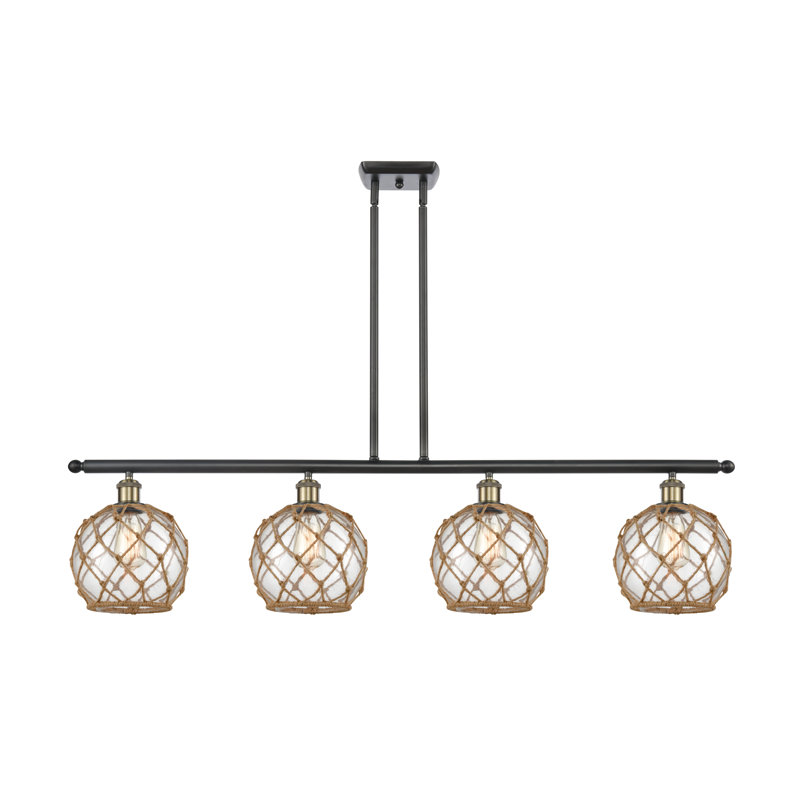 Luminaire suspendu linéaire à 4 lumières pour îlot de cuisine Hillhouse, Ampoule DEL 6 watts Vinage, Laiton antique noir