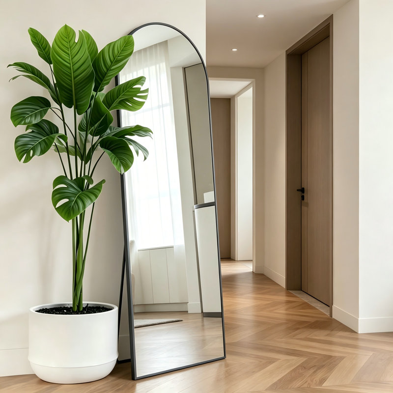 58×18 Inch Black Arched Full-Length Mirror, Freestanding And Floor-Standing Design, Simple Yet Luxurious, A Versatile Addition To Any Home.