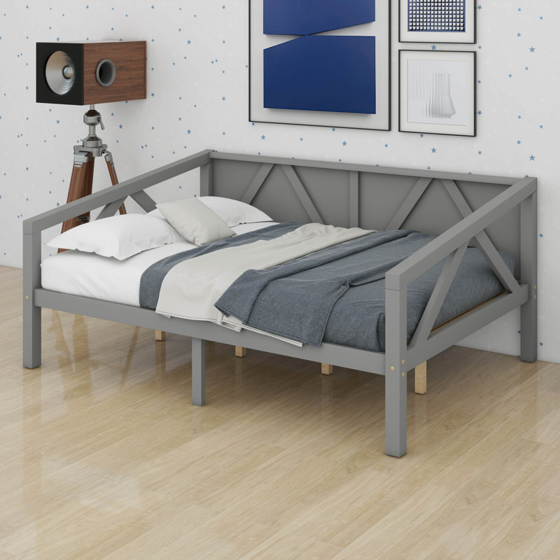 Lit de jour pleine grandeur, cadre de canapé-lit en bois avec support en lattes de bois pour enfants adolescents, Gris