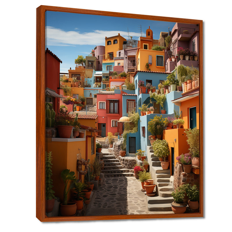 Madeehah Colorful Mexico Colorful Casas This IX sur impression sur toile, H 20 po x l 12 po x P 1 po, Cadre flottant brun