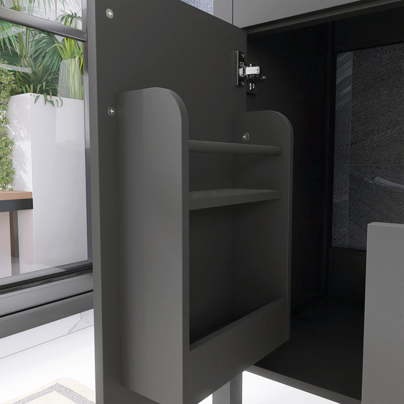 24" Freestanding Bathroom Vanity In Black With White Ceramic Integrated Basin, Black