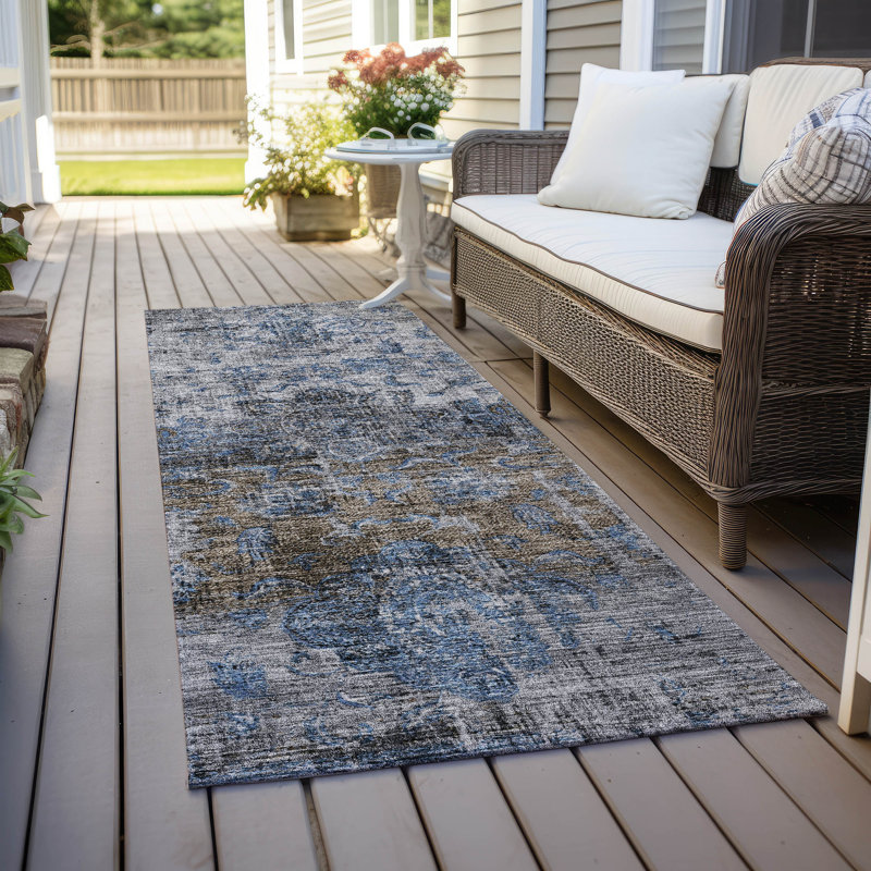 Tapis intérieur / extérieur bleu Anna Anna, 2'3" x 7'6"