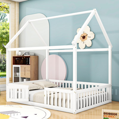 Saimi Full Size Wooden Daybed with Fence and Door by Gracie Oaks