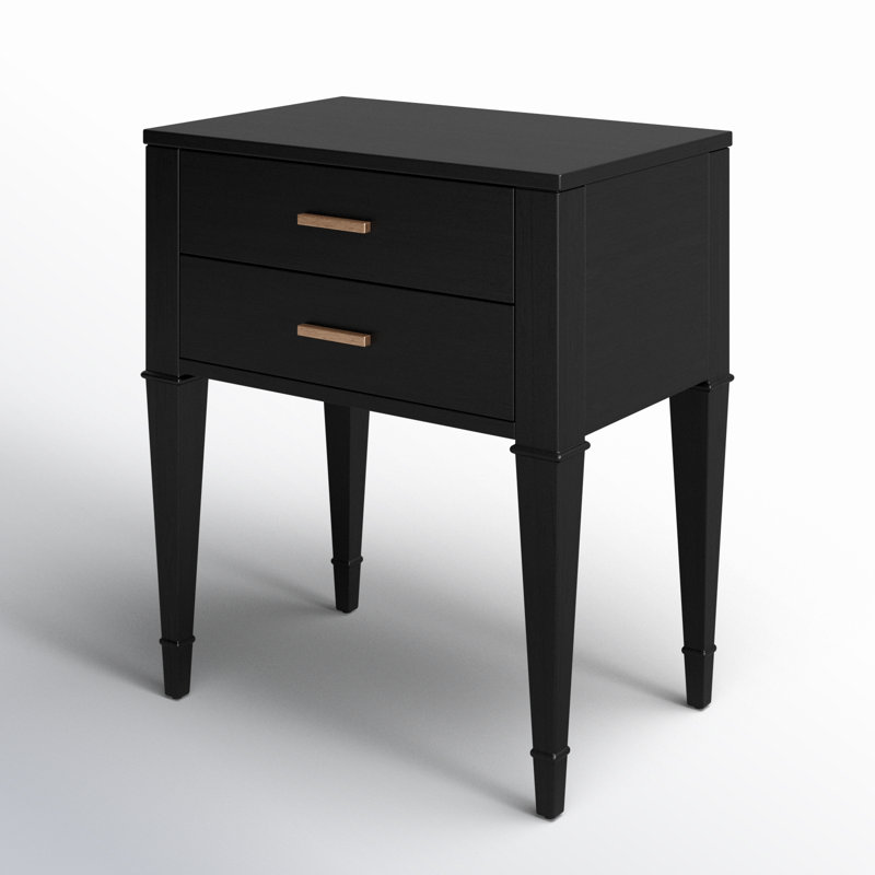 24'' W Solid Wood Nightstand, Black