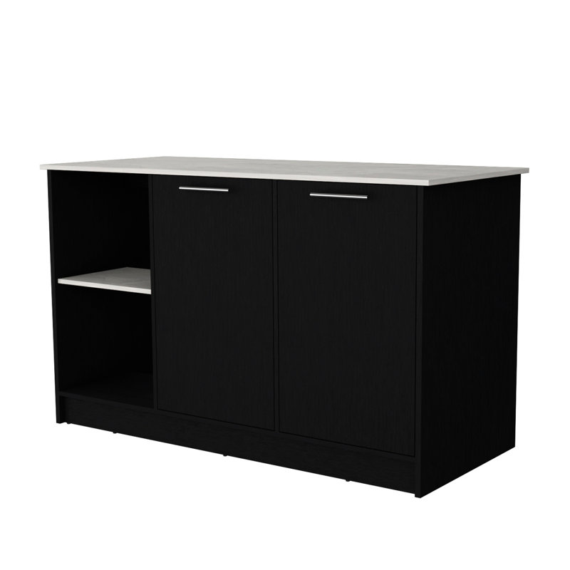 Rectangular Kitchen Island In Black And , Facilitate Meal Preparation Storage Organization With Inner Shelving For Better