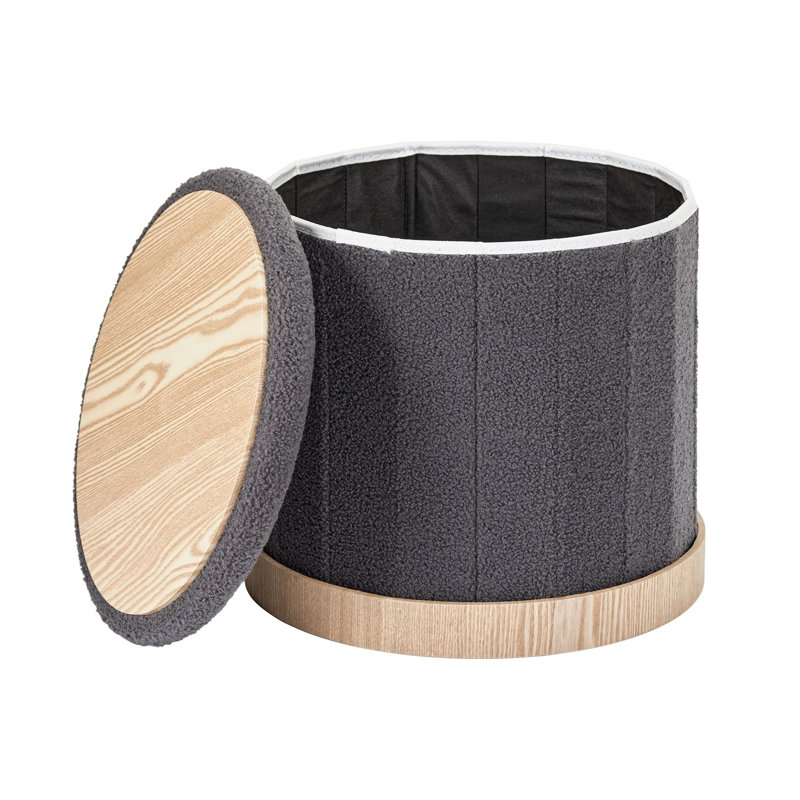 Repose-pieds rond avec rangement en bois 17 po Sherpa, Gris