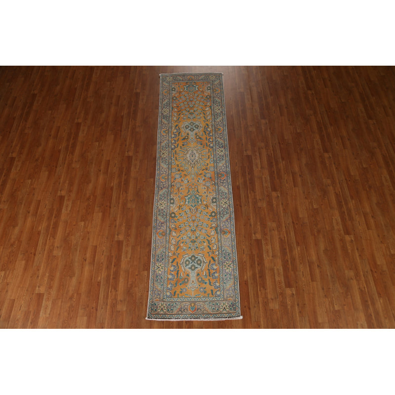 Tapis de couloir unique en laine noué à la main de style années 1970 de 2 pi 7 po x 10 pi 1 po brun Janesville