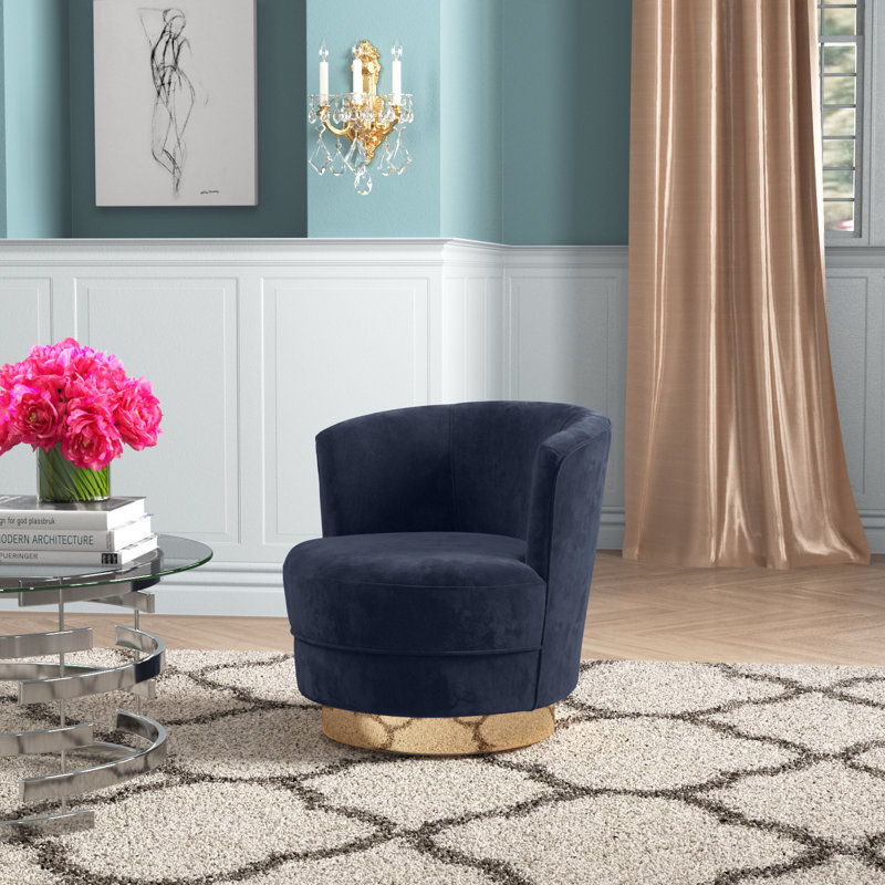 Chaise d'appoint pivotante en velours Shebaka, Bleu velours