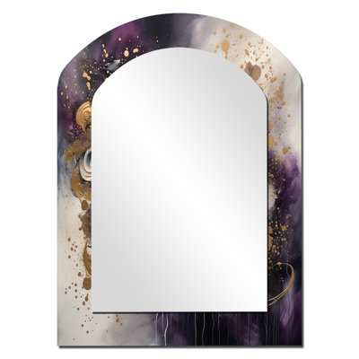 Gold Purple Transcendent Liquid Ink - Marble Asymmetrical Decorative Mirror, Modern Freeform Large Wall Mirror, Printed Metal Art