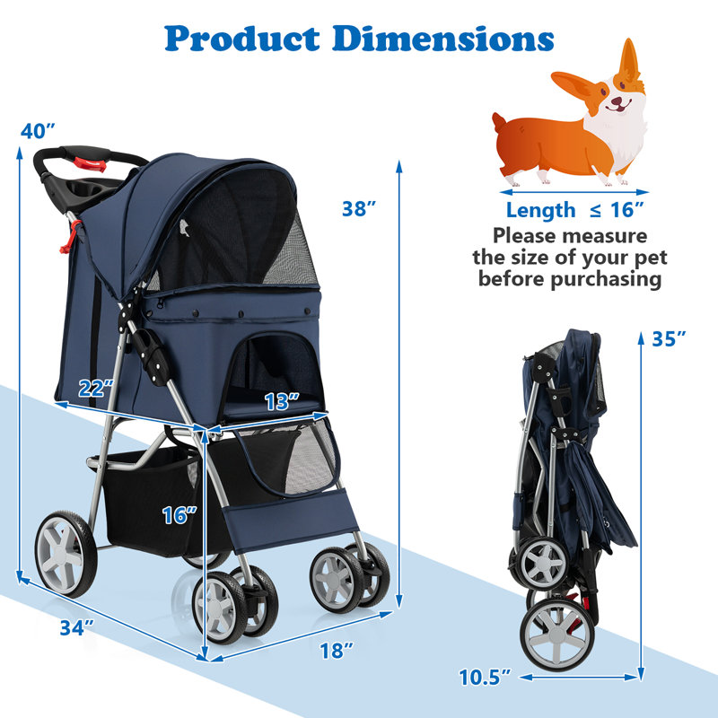 Foldable Pet Stroller, Navy